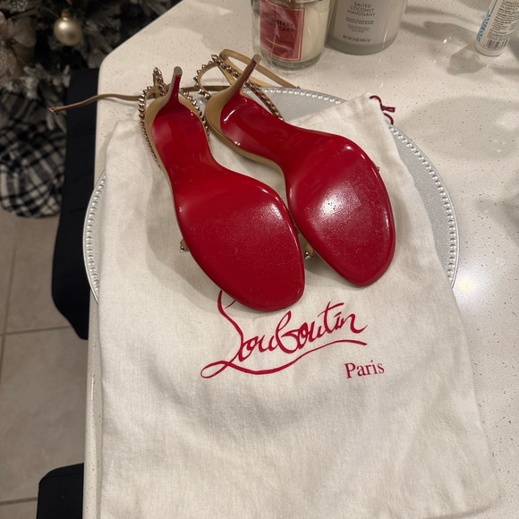 Christian Louboutin Beige Heels with Metallic Spike Accent - Picture 4 of 5